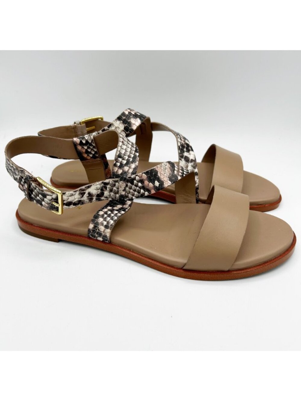 Cole Haan Findra Strappy Sandals Snake Print & Taupe Leather Size 7.5 Women's - Picture 2 of 5